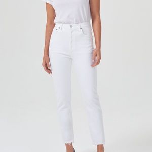 Agolde Riley high rise white jeans (raw hem)